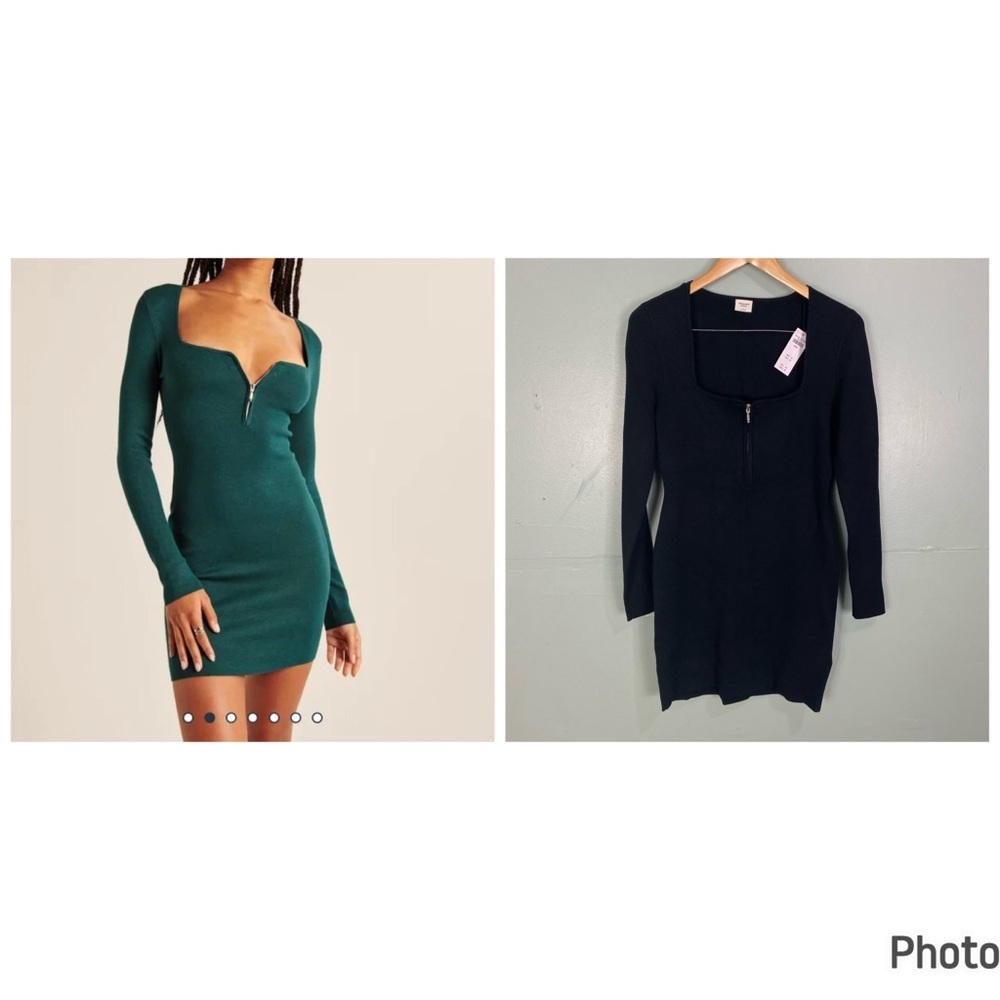 Abercrombie & Fitch Long Sleeve Half Zip Mini Dress Black Sz‎ L